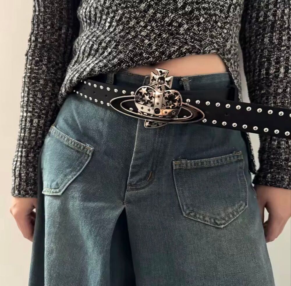 Italian Luxury Boutique Vegan Leather Studded Gothic Statement Belt NWOT